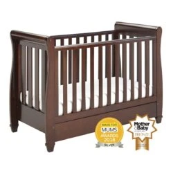 Babymore Eva Sleigh Drop Side Cot Bed - Brown
