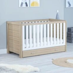 Babymore Luno Cot Bed With Drawer - Oak White -Baby Products Store babymore luno cot bed plus drawer oak white 3
