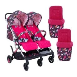 Cosatto Woosh Double Stroller And Footmuff Bundle - Unicorn Land