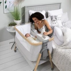 Tutti Bambini CoZee Air Bedside Crib - Oak And Silver