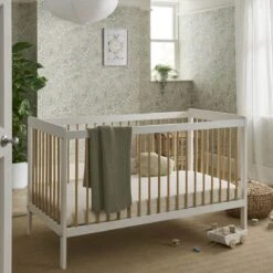 CuddleCo Nola 2 Piece Nursery Furniture Set - White And Natural -Baby Products Store cuddleco nola cot bed white natural 1