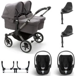 Bugaboo Donkey 5 Twin With Cybex Cloud T + Rotating Base Travel System - Styled By You -Baby Products Store donkey 5 twin bundle cloud t complete grey melange 2