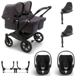 Bugaboo Donkey 5 Twin With Cybex Cloud T + Rotating Base Travel System - Styled By You -Baby Products Store donkey 5 twin bundle cloud t complete washed black 2