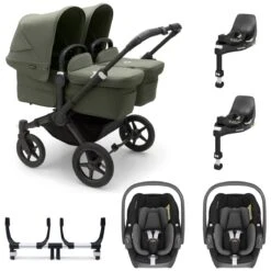 Bugaboo Donkey 5 Twin With Maxi-Cosi Pebble 360 Travel System - Black/Forest Green
