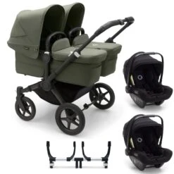 Bugaboo Donkey 5 Twin With Turtle Air Travel System - Black/Forest Green