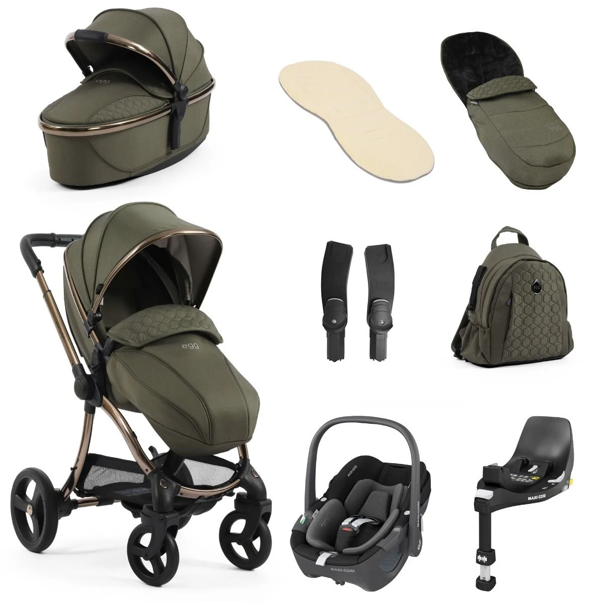 Egg 3 Luxury Maxi-Cosi Pebble 360 I-Size Travel System Bundle - Hunter Green 3 Egg 3 Luxury Maxi-Cosi Pebble 360 I-Size Travel System Bundle - Hunter Green