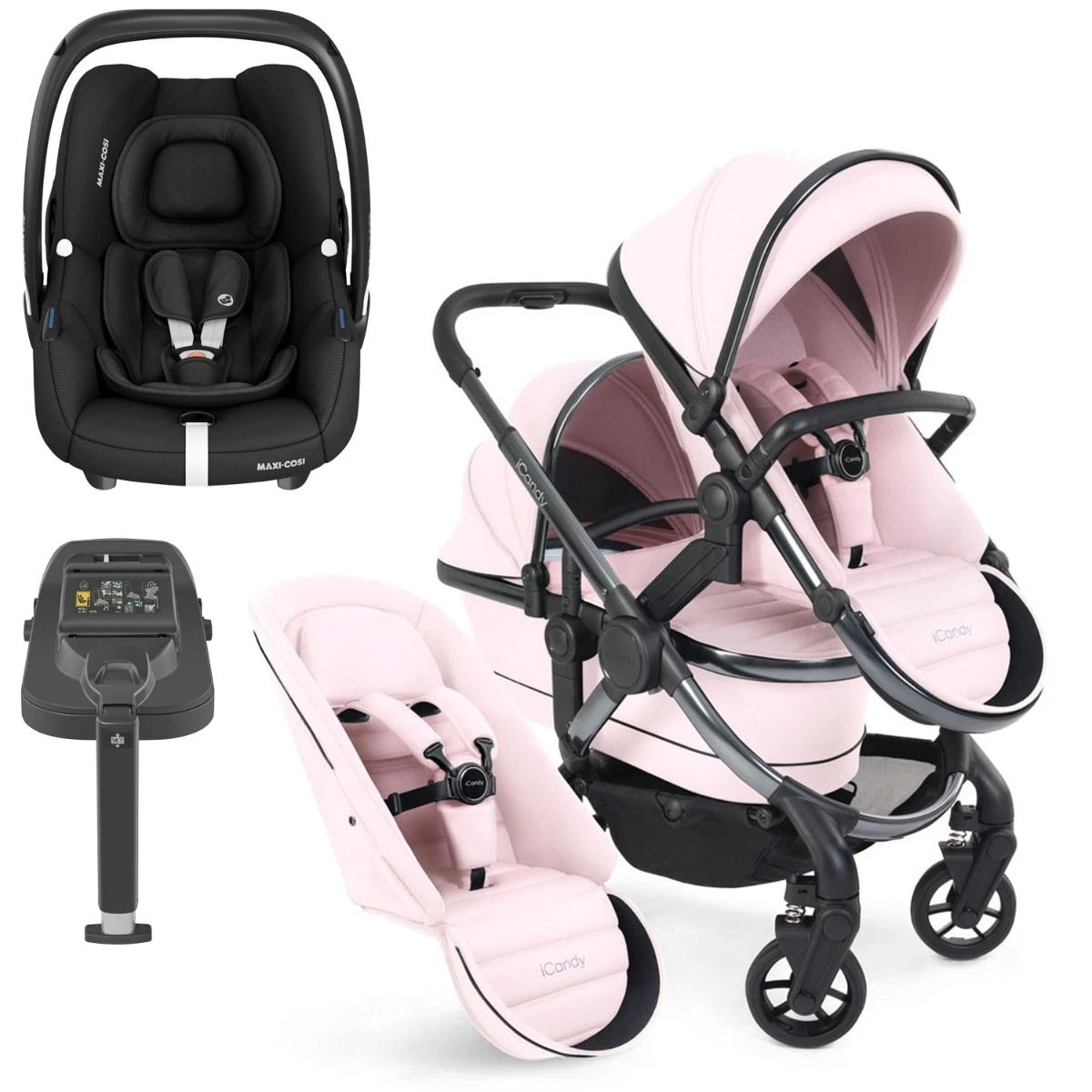 ICandy Peach 7 Double Pushchair Travel System Bundle With Maxi-Cosi Cabriofix I-Size Car Seat & Base - Blush 3 ICandy Peach 7 Double Pushchair Travel System Bundle With Maxi-Cosi Cabriofix I-Size Car Seat & Base - Blush