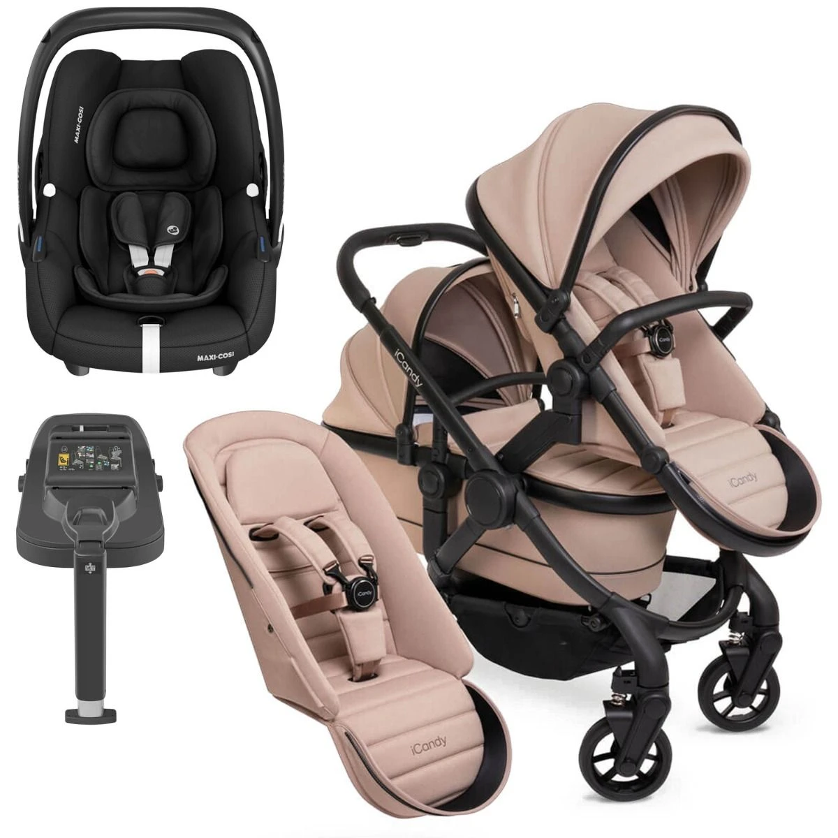 ICandy Peach 7 Double Pushchair Travel System Bundle With Maxi-Cosi Cabriofix I-Size Car Seat & Base - Cookie 3 ICandy Peach 7 Double Pushchair Travel System Bundle With Maxi-Cosi Cabriofix I-Size Car Seat & Base - Cookie