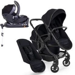ICandy Peach 7 Double Pushchair Travel System Bundle With Cocoon ISize Car Seat & Base - Black Edition