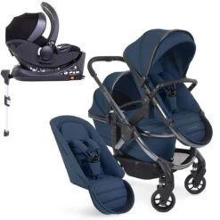 ICandy Peach 7 Double Pushchair Travel System Bundle With Cocoon ISize Car Seat & Base - Cobalt