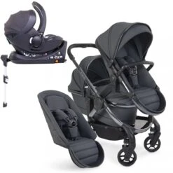ICandy Peach 7 Double Pushchair Travel System Bundle With Cocoon ISize Car Seat & Base - Dark Grey