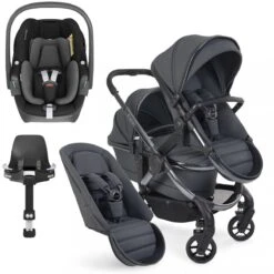 ICandy Peach 7 Double Pushchair Travel System Bundle With Maxi-Cosi Pebble 360 ISize Car Seat & Base - Dark Grey