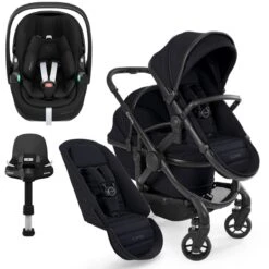 ICandy Peach 7 Double Pushchair Travel System Bundle With Maxi-Cosi Pebble 360 PRO ISize Car Seat & Base - Black Edition