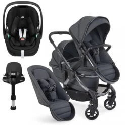 ICandy Peach 7 Double Pushchair Travel System Bundle With Maxi-Cosi Pebble 360 PRO ISize Car Seat & Base - Dark Grey