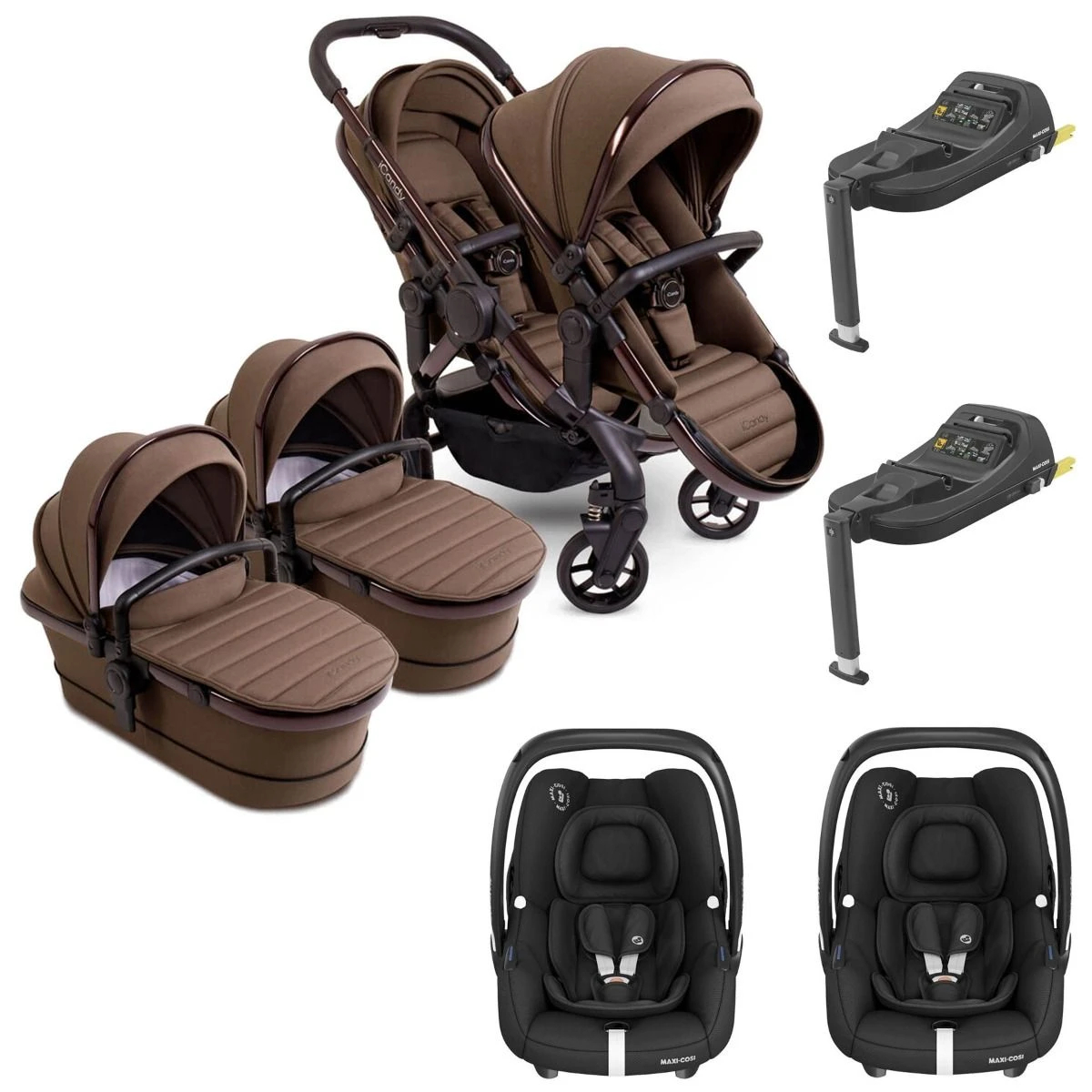 ICandy Peach 7 Twin Pushchair Travel System Bundle With Maxi-Cosi Cabriofix ISize Car Seat & Base - Coco 3 ICandy Peach 7 Twin Pushchair Travel System Bundle With Maxi-Cosi Cabriofix ISize Car Seat & Base - Coco