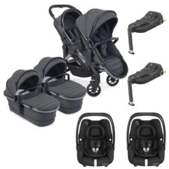 ICandy Peach 7 Twin Pushchair Travel System Bundle With Maxi-Cosi Cabriofix ISize Car Seat & Base - Dark Grey