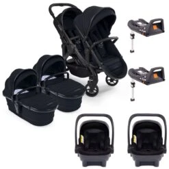 ICandy Peach 7 Twin Pushchair Travel System Bundle With Cocoon ISize Car Seat & Base - Black Edition