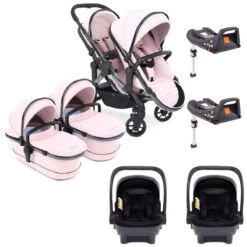 ICandy Peach 7 Twin Pushchair Travel System Bundle With Cocoon ISize Car Seat & Base - Blush