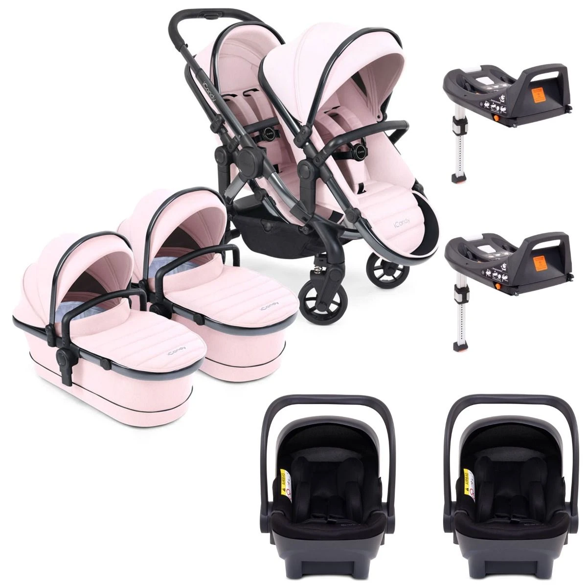 ICandy Peach 7 Twin Pushchair Travel System Bundle With Cocoon ISize Car Seat & Base - Blush 3 ICandy Peach 7 Twin Pushchair Travel System Bundle With Cocoon ISize Car Seat & Base - Blush