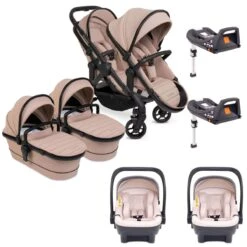ICandy Peach 7 Twin Pushchair Travel System Bundle With Cocoon ISize Car Seat & Base - Cookie