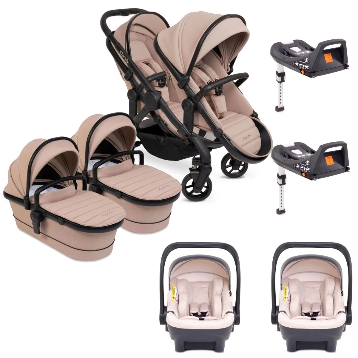 ICandy Peach 7 Twin Pushchair Travel System Bundle With Cocoon ISize Car Seat & Base - Cookie 3 ICandy Peach 7 Twin Pushchair Travel System Bundle With Cocoon ISize Car Seat & Base - Cookie