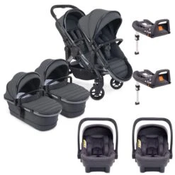 ICandy Peach 7 Twin Pushchair Travel System Bundle With Cocoon ISize Car Seat & Base - Dark Grey