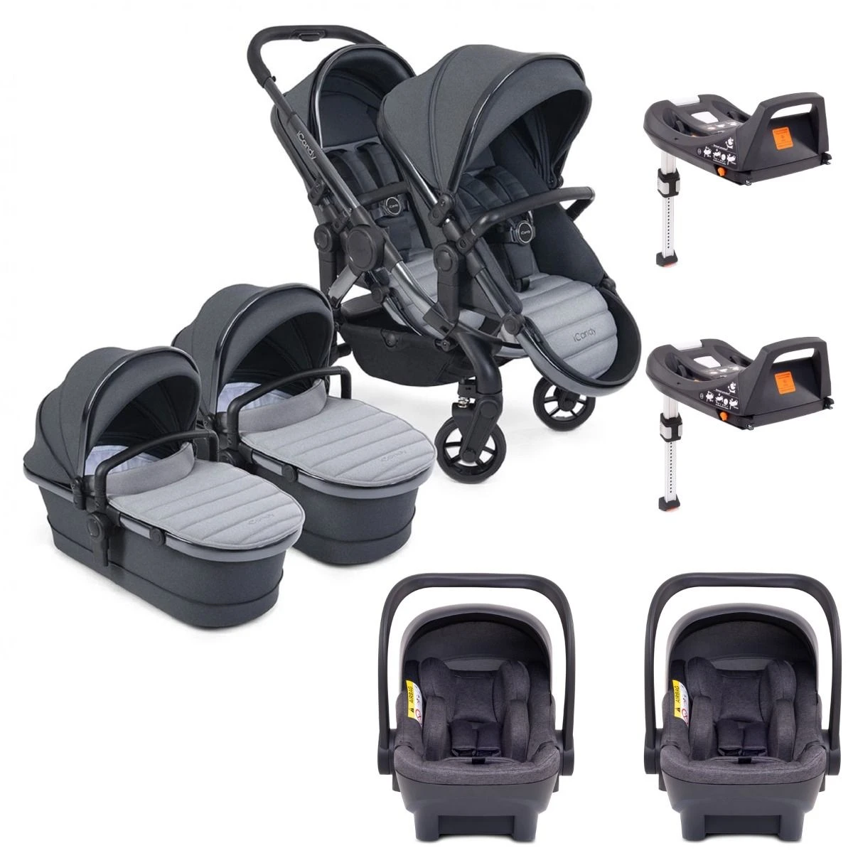 ICandy Peach 7 Twin Pushchair Travel System Bundle With Cocoon ISize Car Seat & Base - Truffle 3 ICandy Peach 7 Twin Pushchair Travel System Bundle With Cocoon ISize Car Seat & Base - Truffle