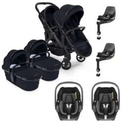 ICandy Peach 7 Twin Pushchair Travel System Bundle With Maxi-Cosi Pebble 360 ISize Car Seat & Base - Black Edition