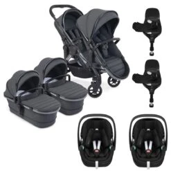 ICandy Peach 7 Twin Pushchair Travel System Bundle With Maxi-Cosi Pebble 360 PRO ISize Car Seat & Base - Dark Grey