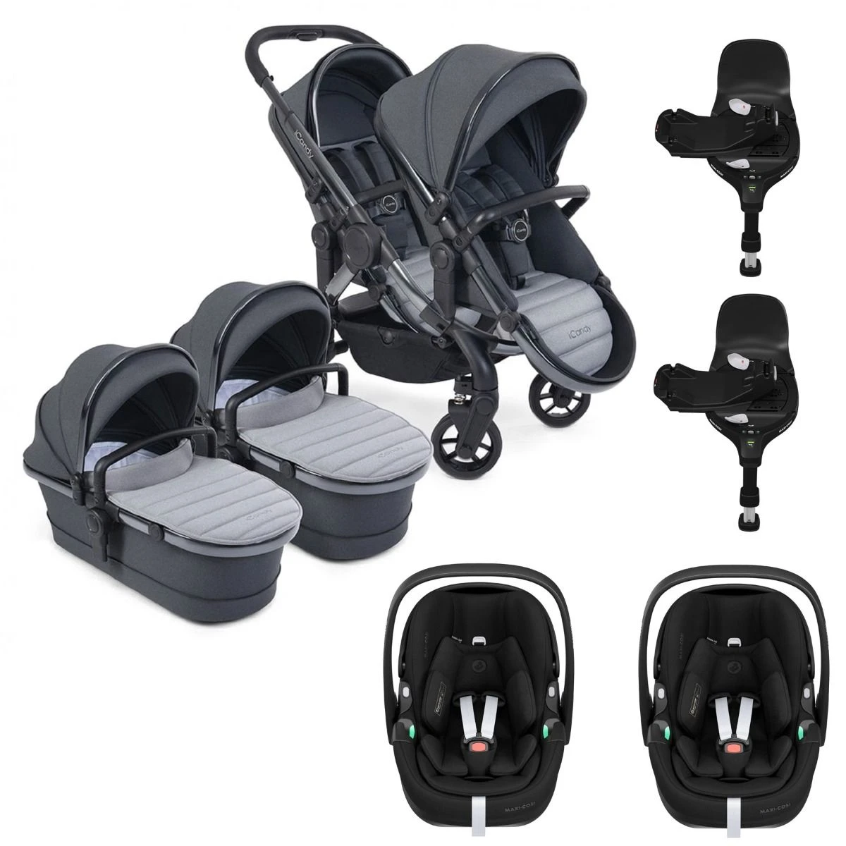 ICandy Peach 7 Twin Pushchair Travel System Bundle With Maxi-Cosi Pebble 360 PRO ISize Car Seat & Base - Truffle 3 ICandy Peach 7 Twin Pushchair Travel System Bundle With Maxi-Cosi Pebble 360 PRO ISize Car Seat & Base - Truffle