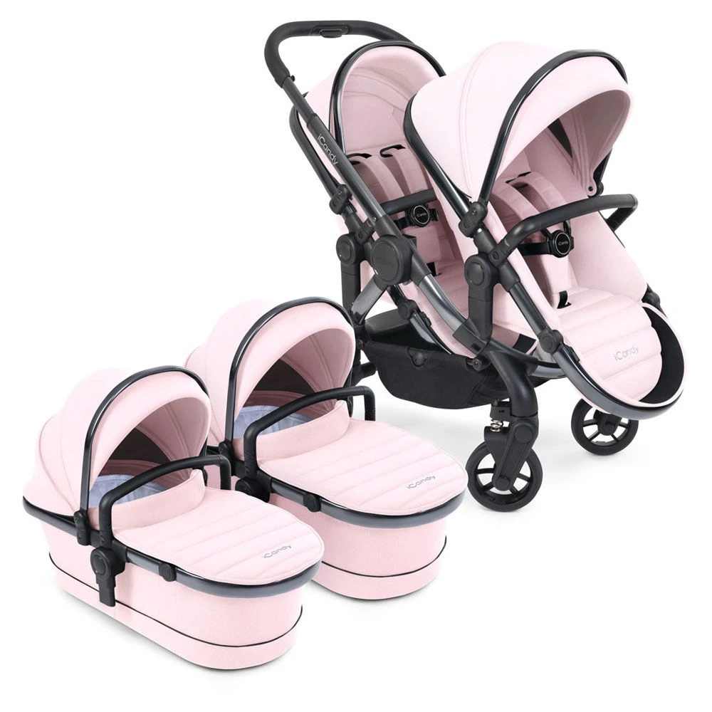 ICandy Peach 7 Twin Pushchair Travel System Bundle With Cocoon ISize Car Seat & Base - Blush 4 ICandy Peach 7 Twin Pushchair Travel System Bundle With Cocoon ISize Car Seat & Base - Blush - Image 2
