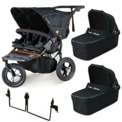 Out N About Nipper V5 Double Pushchair + Two Carrycots - Forest Black