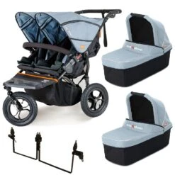 Out N About Nipper V5 Double Pushchair + Two Carrycots - Rocksalt Grey