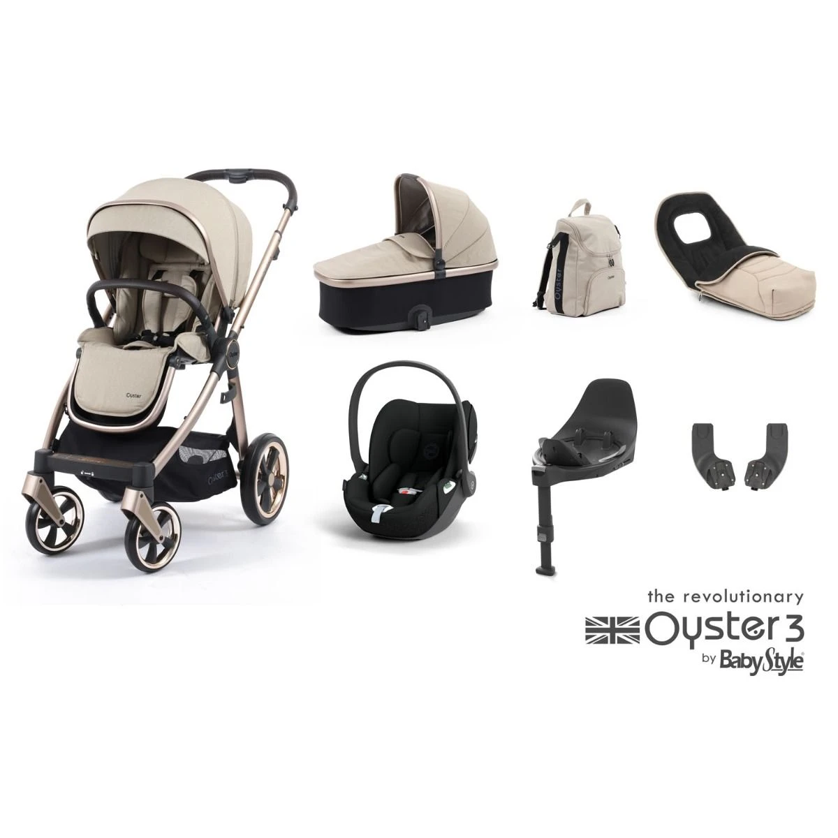 BabyStyle Oyster 3 Luxury 7 Piece Cybex Cloud T Bundle - Creme Brulee 3 BabyStyle Oyster 3 Luxury 7 Piece Cybex Cloud T Bundle - Creme Brulee