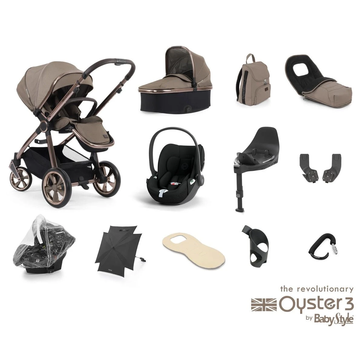 BabyStyle Oyster 3 Ultimate 12 Piece Cybex Cloud T Bundle - Mink 3 BabyStyle Oyster 3 Ultimate 12 Piece Cybex Cloud T Bundle - Mink