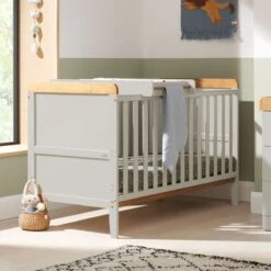 Tutti Bambini Rio Cot Bed With Cot Top Changer & Mattress - Dove Grey/Oak