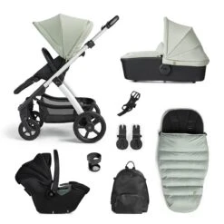 Silver Cross Tide 3-in-1 Pram + Accessory Pack + Dream I-Size Car Seat - Sage/Silver