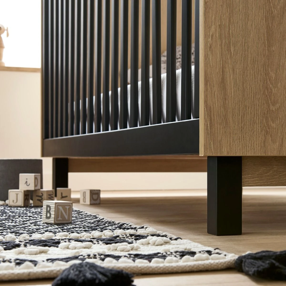 CuddleCo Rafi Cot Bed - Oak And Black 4 CuddleCo Rafi Cot Bed - Oak And Black - Image 2